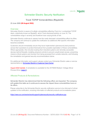 Image of Security Notification – SEVD-2020-175-01 Treck TCP/IP Vulnerabilities (Ripple20)