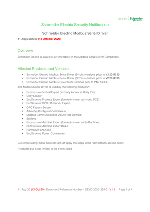 Security Notification - Schneider Electric Modbus Serial Driver V1.1