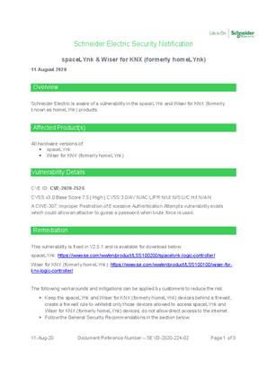 Security Notification - spaceLYnk & Wiser for KNX (formerly homeLYnk)