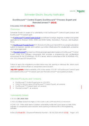 Security Notification - EcoStruxure™ Control Expert (V2.0)