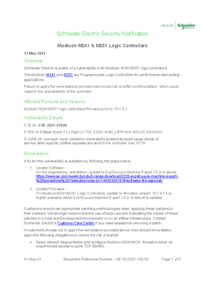 이미지 Security Notification - Modicon M241 & M251 Logic Controllers