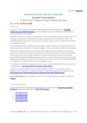 Image of Security Notification - SEVD-2021-159-04 ISaGRAF Vulnerabilities in IEC 61131-3 Programming and Engineering Tools