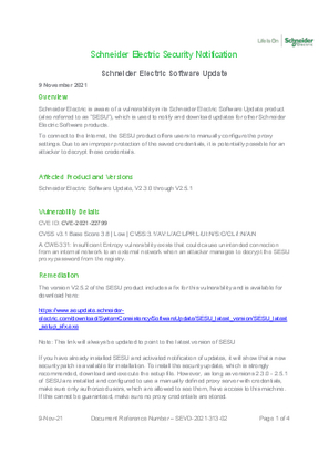 Image of Security Notification - Schneider Electric Software Update (SESU)