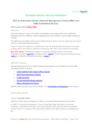 Image of Security Notification - SEVD-2021-313-03 APC by Schneider Electric Network Management Cards (NMC) and NMC Embedded Devices