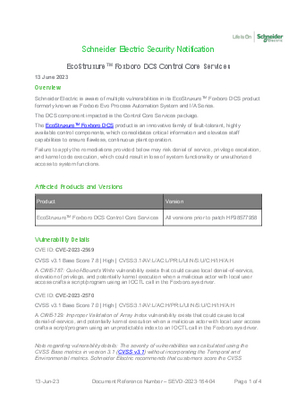 Image of Security Notification - SEVD-2023-164-04 EcoStruxure™ Foxboro DCS Control Core Services