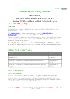 Image of Security Notification - SEVD-2024-163-01 Modicon M340 and BMXNOE0100 and BMXNOE0110