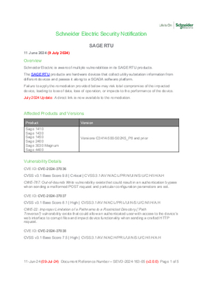 Image of Security Notification - SEVD-2024-163-05 SAGE RTU