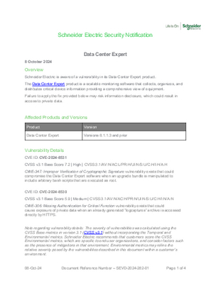 Image of SEVD-2024-282-01 Data Center Expert Security Notification