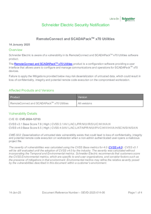 Billede af SEVD-2025-014-06 RemoteConnect and SCADAPack™ x70 Utilities Security Notification
