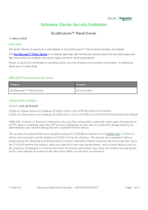 Image of EcoStruxure™ Panel Server Security Notification