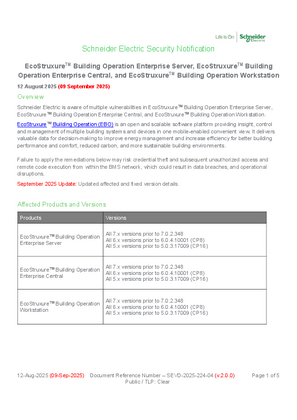 Image of SEVD-2025-224-04 EcoStruxureTM Building Operation Enterprise Server, EcoStruxureTM Building Operation Enterprise Central, and EcoStruxureTM Workstation Security Notification