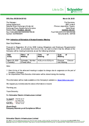 Image of SE Intimation Letter - Analyst Meeting - March 24 2025