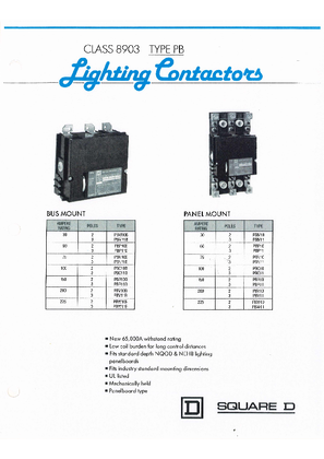 Image of Square D Class 8903 Type PB Lighting Contactors Brochure