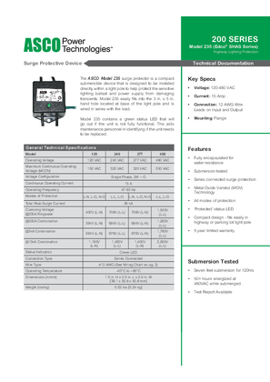 ASCO 200 SERIES Model 235 (Edco SHAS Series) Highway Lighting Protection