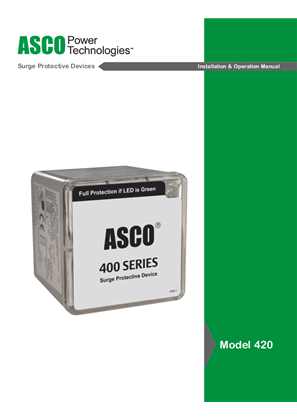 Image of ASCO Model 420 Surge Protective Devices Installation and Operation Manual