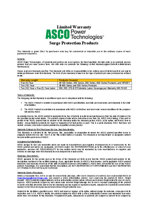 Image of ASCO Standard Limited Warranty Surge Protection Products