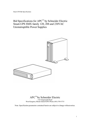 Image of Bid Specifications for APC™ by Schneider Electric Smart-UPS SMX family 120, 208 and 230VAC Uninterruptible Power Supplies