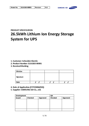 Image of Product Specifications, Lithium Ion Battery Rack Type S