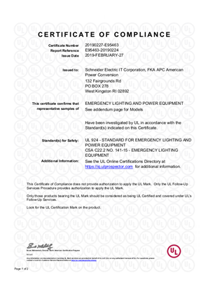 Image of Galaxy VS UL 924 Certificate of Compliance