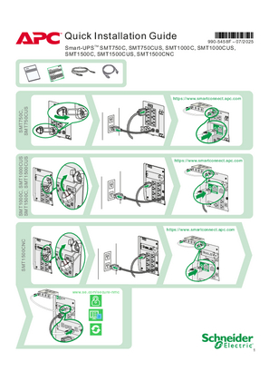 的映像 Quick Installation Guide - Smart-UPS SMT750C/SMT1000C/SMT1500C/SMT2200C/SMT3000C
