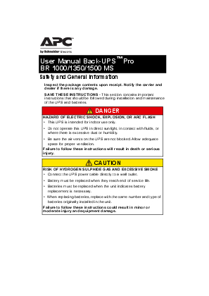 Image of User Manual - Back-UPS Pro BR 1000/1350/1500 MS
