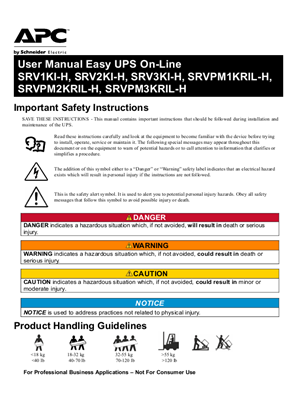 Image de User Manual Easy UPS On-Line SRV1KI-H SRV2KI-H SRV3KI-H SRVPM1KRIL-H SRVPM2KRIL-H SRVPM3KRIL-H