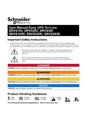 Image of User Manual Easy UPS 1Ph On-Line SRSV1KI, SRVS2KI, SRVS3KI SRVS1KRI, SRVS2KRI, SRVS3KRI