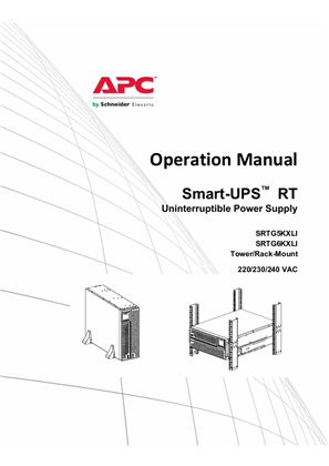 Image de Operation Manual Smart-UPS™ RT Uninterruptible Power Supply SRTG5KXLI SRTG6KXLI Tower/Rack-Mount