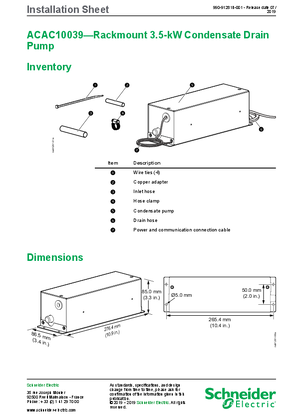 Image of Condensate Drain Pump for Rack Mounted Air Conditioner 3.5 kW Installation Sheet
