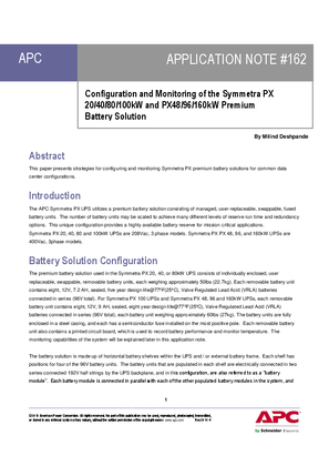 Image of Configuration and Monitoring of the Symmetra PX20/40/80/100kW & Symmetra PX 48/96/160kW Premium Battery Solution