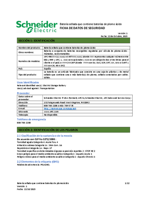 Image of RBC Battery pack containing sealed lead acid batteries Safety Data Sheet EU SP