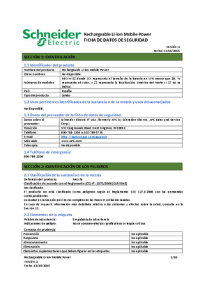 Imagen de Rechargeable Li-ion Mobile Power Safety Data Sheet EU SP