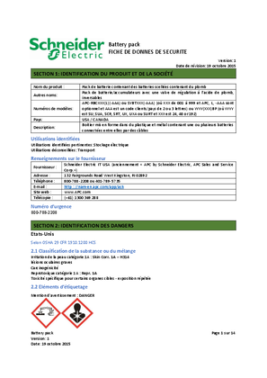 Image of RBC Battery pack containing sealed lead acid batteries Safety Data Sheet NAM FR