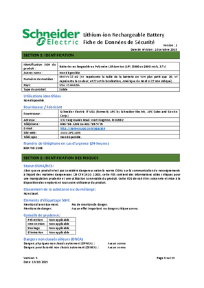 Image of Lithium-ion Rechargeable Battery Safety Data Sheet NAM FR