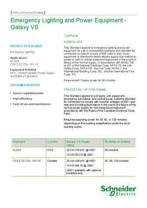 Image of Application Note 200-Emergency Lighting and Power Equipment with Galaxy VS