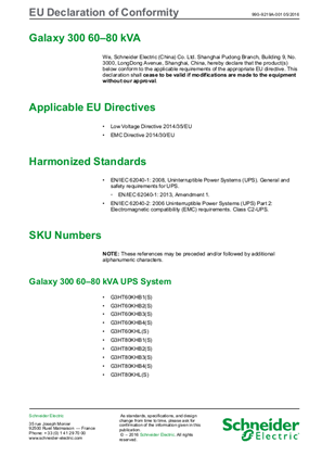 Hình ảnh của Galaxy 300 60-80 kVA 400V - EU Declaration of Conformity
