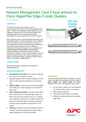 Image of Applicate Note: Network Management Card 3 local witness for Cisco Hyperflex 2-node edge clusters