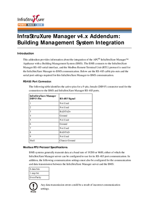Obrázek InfraStruXure Manager v4.x Building Management System (BMS) Integration (Manual Addendum)