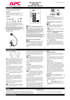 Image de Back-UPS 280/420/650 (IEC Outlets - Intl) Installation and Operation