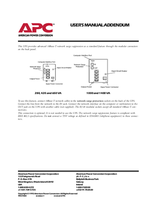 Image de Back-UPS Pro Back-UPS VS: Surge Suppression (Manual Addendum)