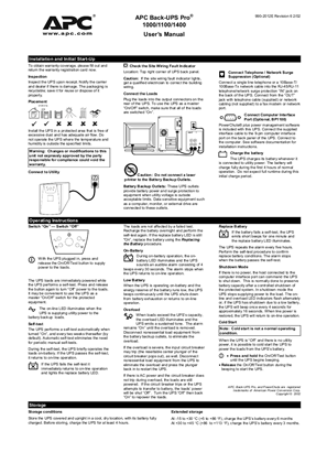 Image of Back-UPS Pro 1000/1100/1400 VA 120 V (Sheet)