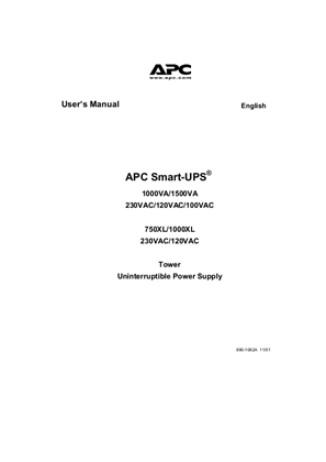 Smart-UPS XL 750 VA, 1000 VA, 1500 VA, 120 V (Manual)