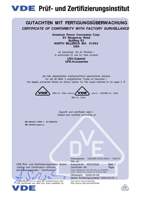 Obrázek VDE Certification of Conformity for ModularPDU Modules: RCD and 3 x 1-pole (3 x 3wire cords)