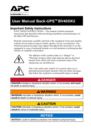 的映像 User Manual Back-UPS BV400XU