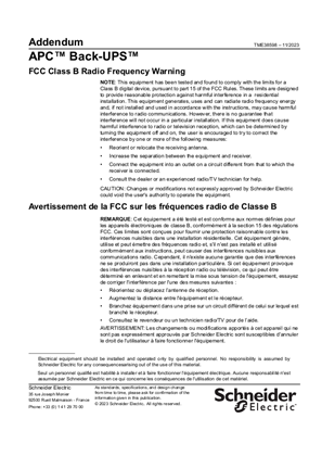 Kuva kohteesta Addendum - APC Back-UPS FCC Class B Radio Frequency Warning