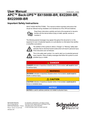 Image of APC Back-UPS BX1500BI-BR, BX2200I-BR, BX2200BI-BR - User Manual