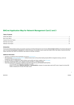 Image of BACnet Application Map for Network Management Card 2 & 3 Smart-UPS models