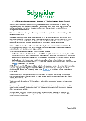 Image of APC UPS Network Management Card Statement of Volatility (SoV) and Secure Disposal