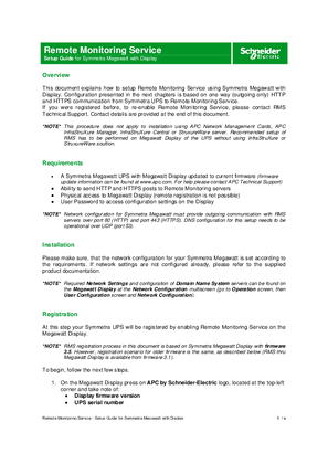 Image of How to Perform Initial Set-up of Schneider Electric Remote Monitoring Service with the Symmetra Megawatt Display