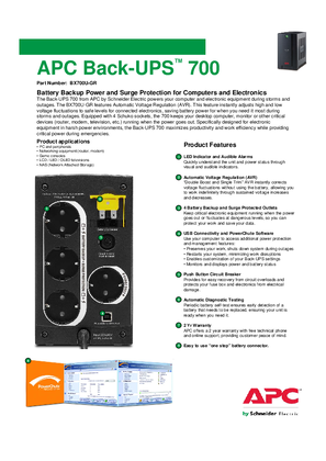 Image of Back-UPS BX700U-GR Specification Sheet